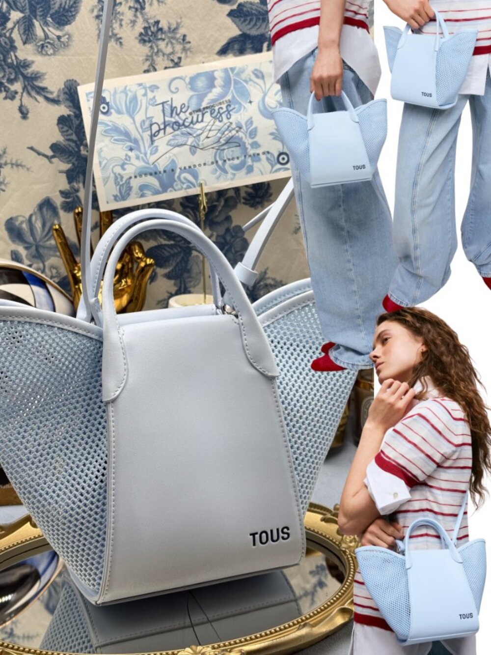 🆕 TOUS 🧿 NWOT Small TOUS Tulip Cutout Mesh Bag, with Top Handle - Sky Blue